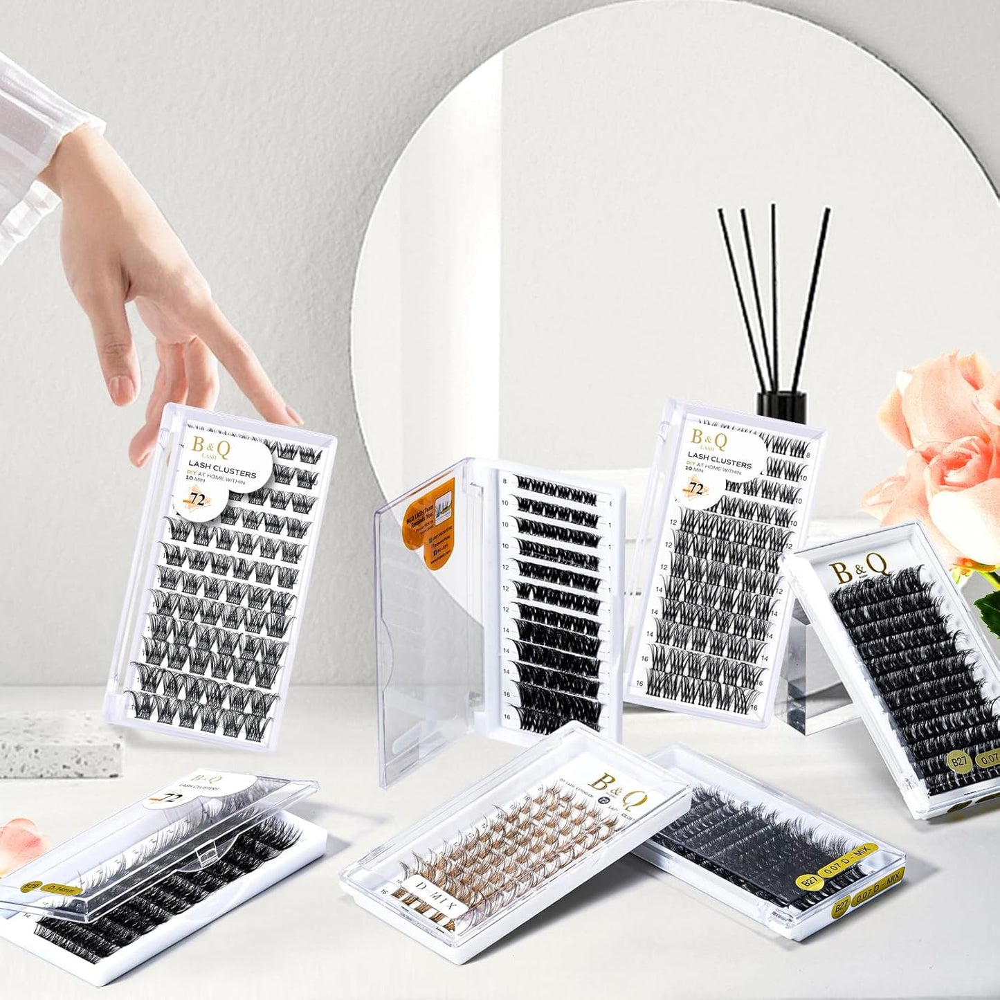 Lash Clusters B05 D Curl 16 mm DIY Eyelash Extensions 72 Clusters Lashes C D Curl B&Qaugen Fluffy Individual Lashes Eyelash Clusters Extensions Individual Lashes Cluster DIY at Home (B05,16 mm)-FemmiqueWomen