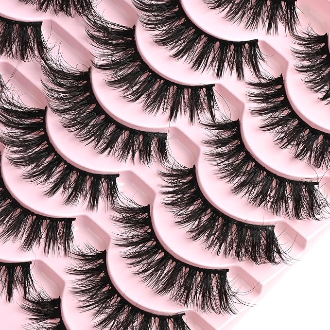 FARRED Cat Eye Lashes Fluffy False Eyelashes 14 Pairs Fake Eyelashes Natural Look Short Natural Lashes Cateye Lash Wispy Volume Eyelash Faux Mink Strip Lashes Pack for Daily Makeup (F27 | 9-17mm)-FemmiqueWomen