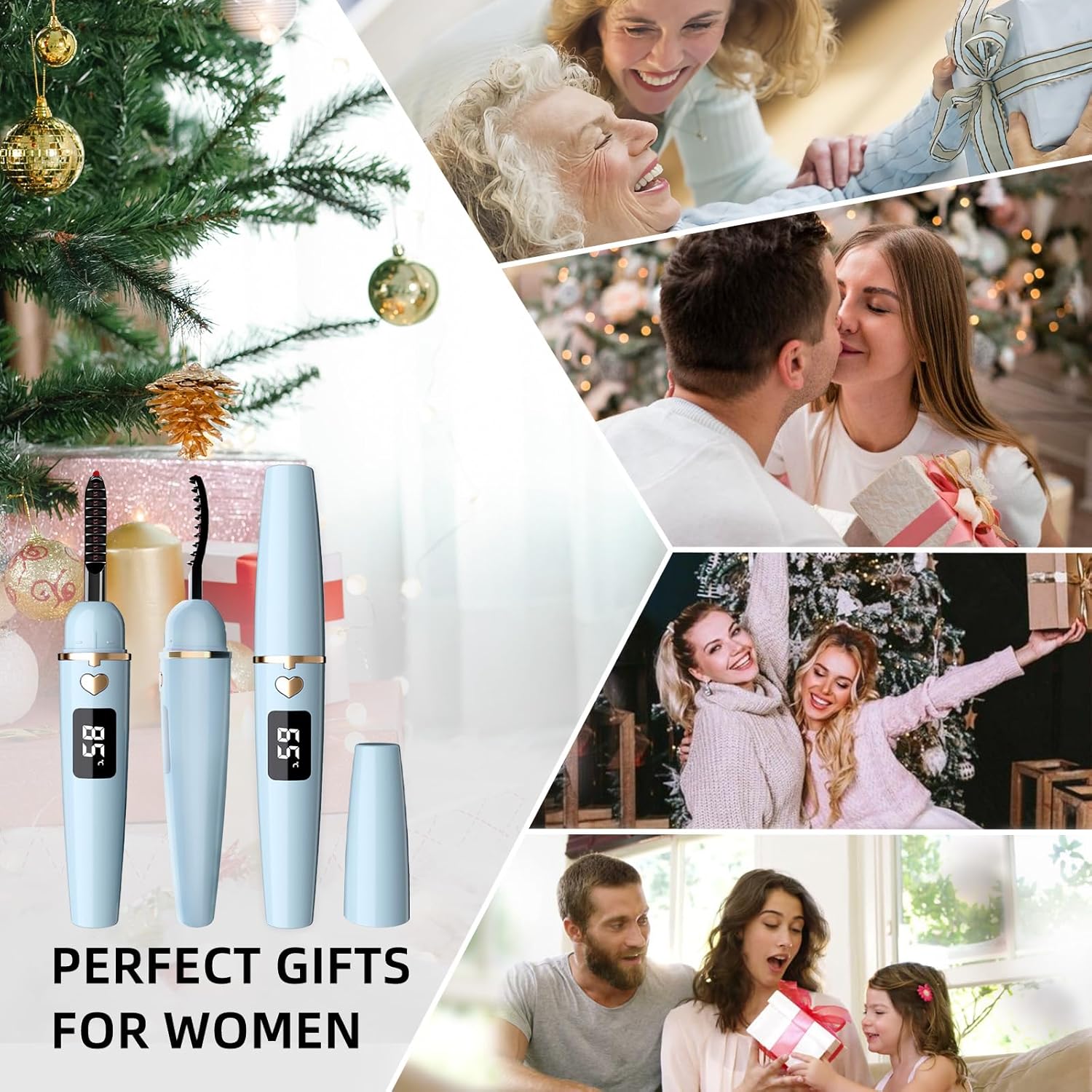 ZAPAL Heated Eyelash Curler, S600 Rechargeable Heated lash Curler, Intelligent Power Off Electric Eyelash Curler Heated Quickly 24 Hs Lasting Natural Makeup for Woman (Air Blue/Gold, X8-132mm)-FemmiqueWomen