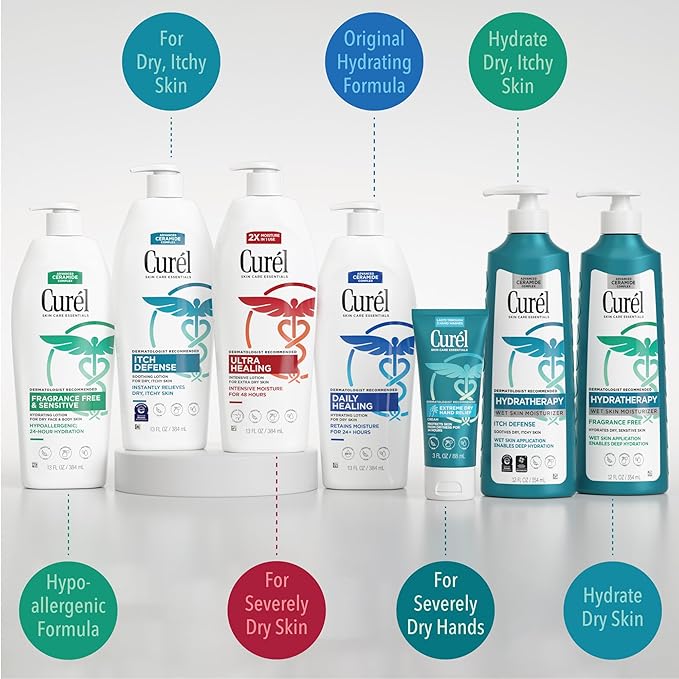 Curel Ultra Healing Intensive Fragrance-Free Lotion For Extra-Dry Skin, Dermatologist Recommended, Ideal for Sensitive Skin, Cruelty Free, Paraben Free, 13 Oz, Pack of 3-FemmiqueWomen