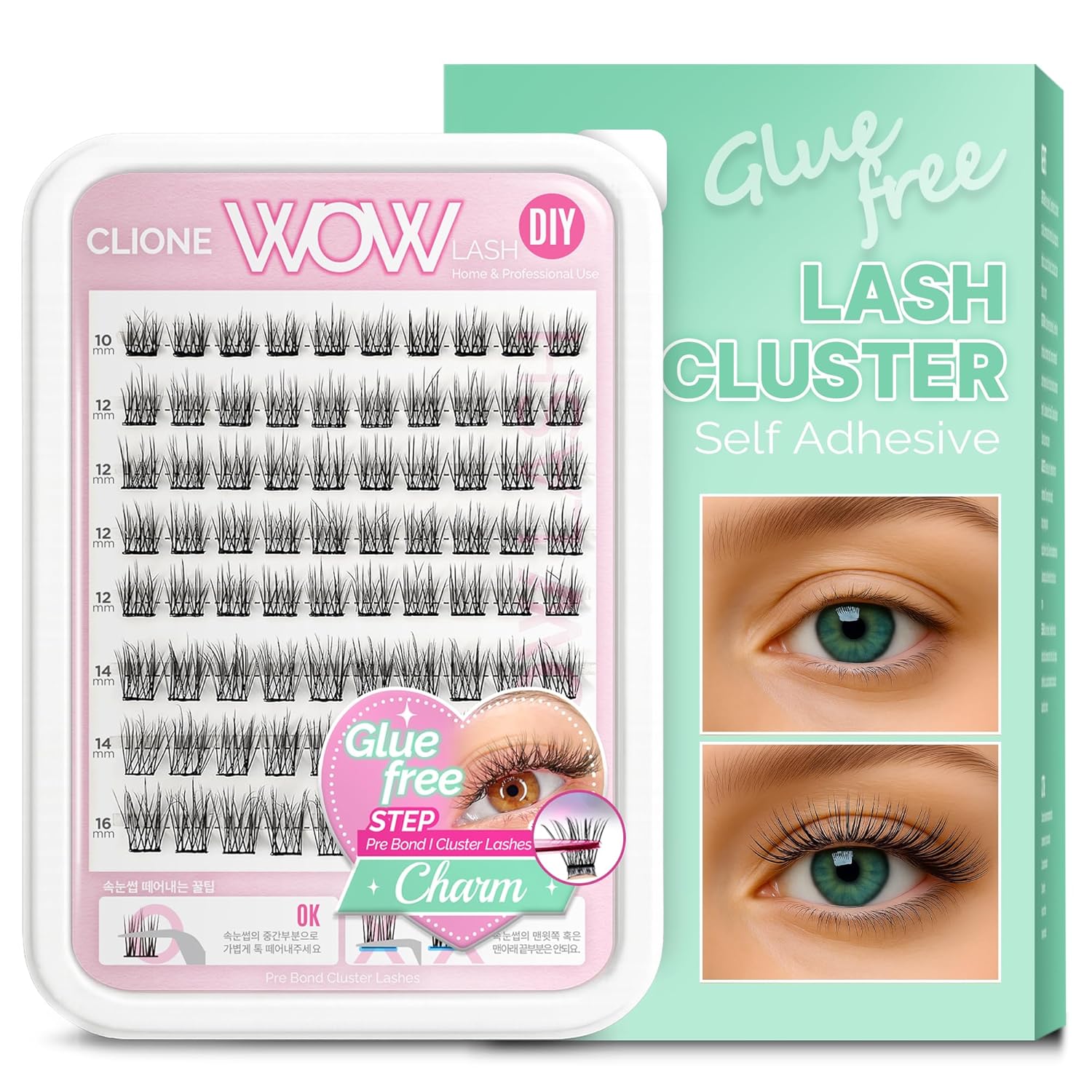 Korean Self Adhesive Lash Clusters Charm Look No Glue Press On Pre Bond Lash Clusters Fluffy Self Adhesive False Eyelashes No Glue Needed Reusable Wispy Eyelash Extensions-FemmiqueWomen
