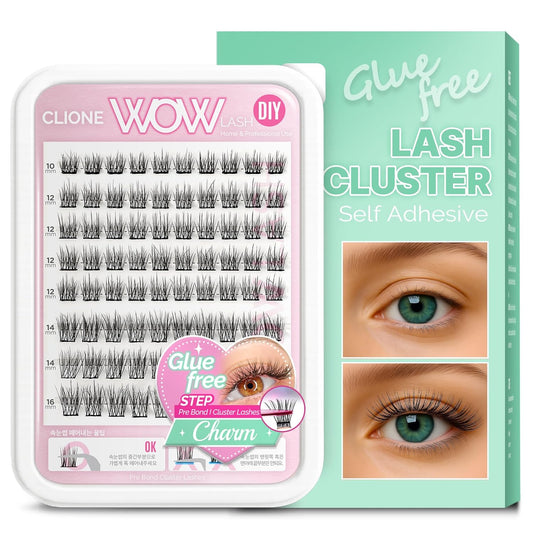 Korean Self Adhesive Lash Clusters Charm Look No Glue Press On Pre Bond Lash Clusters Fluffy Self Adhesive False Eyelashes No Glue Needed Reusable Wispy Eyelash Extensions-FemmiqueWomen