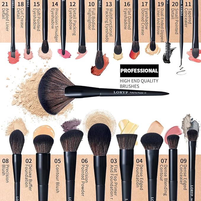 LORYP Black Makeup Brushes Set 21Pcs Powder Blush Foundation Concealer Highlighter Brush Vegan Pro Face and Eye Brush Kit-FemmiqueWomen