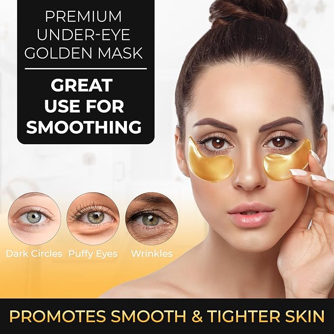 24k Gold Eye Mask - Under Eye Patches for Dark Circles, Puffiness, and Wrinkles - 20 Gold Eye Patches for Puffy Eyes with Collagen and Amino Acids for Intense Hydration and Firming-FemmiqueWomen