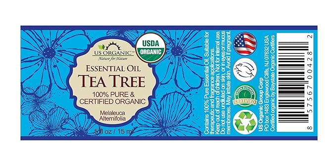 US Organic 100% Pure Tea Tree Essential Oil, Steam Distilled, USDA Certified Organic, for Hair, Skin, Scalp, Foot, Toenails, and More. Sourced from South Africa, Undiluted, Non-GMO (15 ml, 2 Pack)-FemmiqueWomen