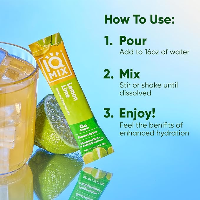 IQMIX Hydration Electrolyte Powder – 4-in-1 Formula for Hydration, Mental Clarity, Mood and Recovery – Sugar-Free Drink Mix, Keto, Magnesium L-Threonate, Lion’s Mane – 40 Count Lemon Lime-FemmiqueWomen