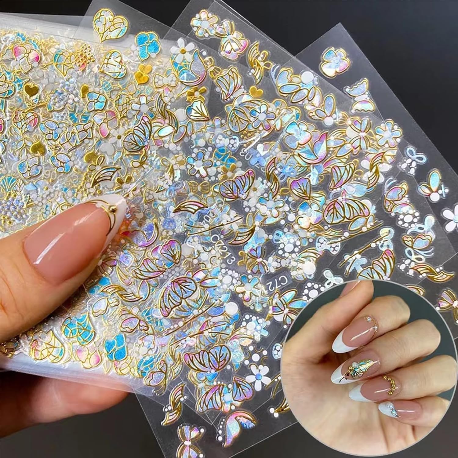 20 Sheets Butterfly Nail Stickers Y2k Gold 3D Self Adhesive Shiny Butterflies Nail Art Charms Decals Heart Nails Supplies Decoration Accessories (ST-GB)-FemmiqueWomen