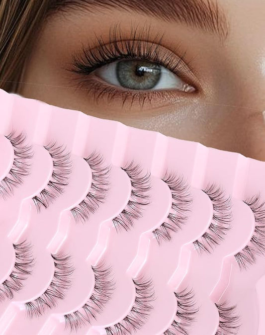 Lashes Natural CLear Band Wispy False Eyelashes Natural Look Flared Strip Eyelash False Eye Lash Soft 7 Pairs Everyday SF-02-FemmiqueWomen