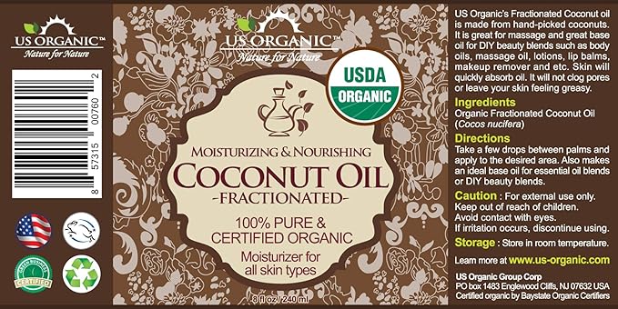 US Organic Fractionated Coconut MCT Oil (Liquid Coconut Oil), USDA Certified Organic, Non-GMO, Perfect for massage, carrier oil for DIY blends, Hair, Skin care. 100% Pure, Hexane-Free (8 oz)-FemmiqueWomen