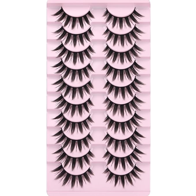 False Eyelashes 10 Pairs Manga Lashes Japanese Style Anime Thick Cosplay Lashes Natural Look 16MM Spiky 8D Wispy Faux Mink Lashes Full Strip Doll Lashes by FANXITON-FemmiqueWomen