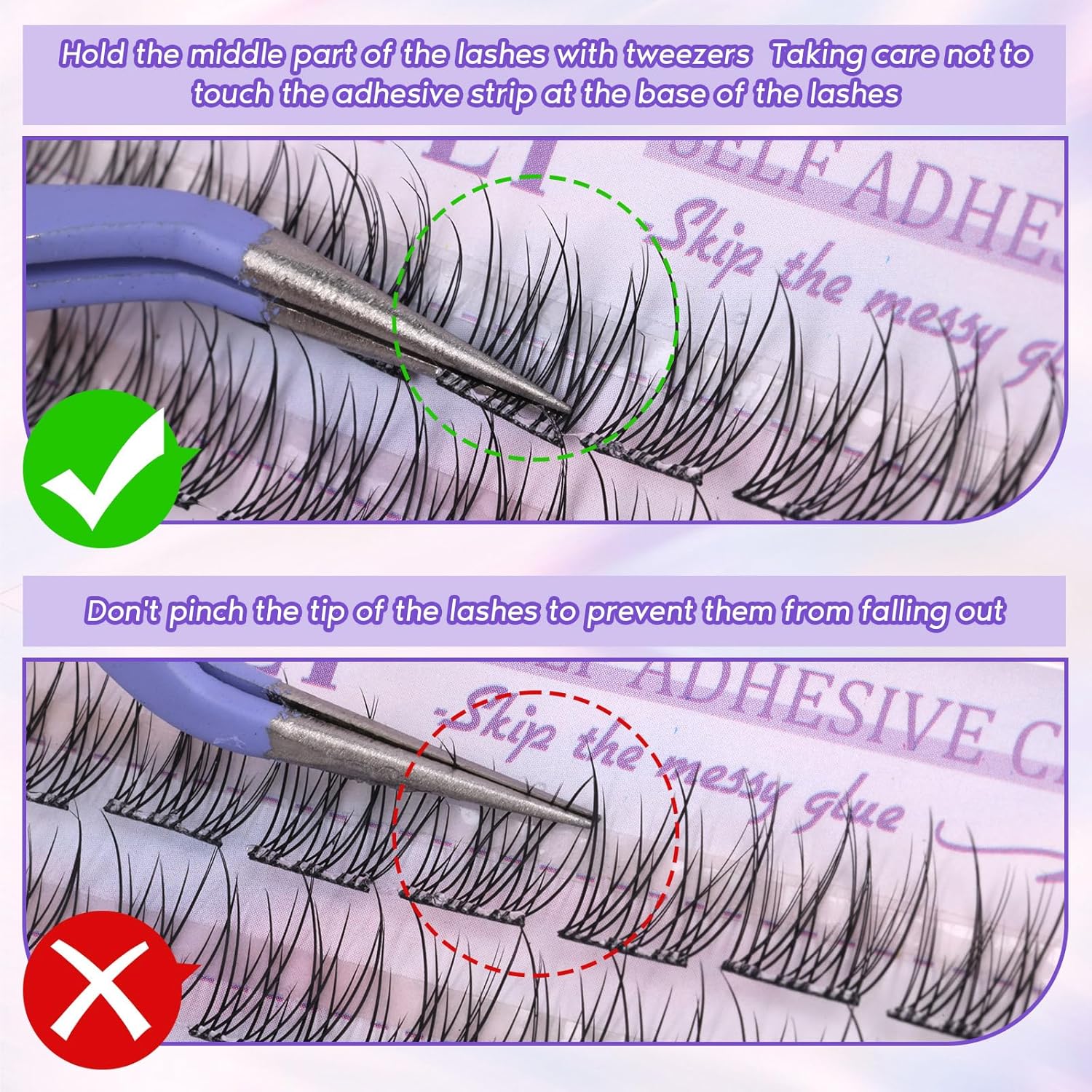 Self Adhesive Lash Clusters Natural No Glue Individual Lashes 10-12MM Wispy Self Adhesive Eyelash Clusters with Clear Strips DIY Eyelash Extensions by zanlufly-FemmiqueWomen