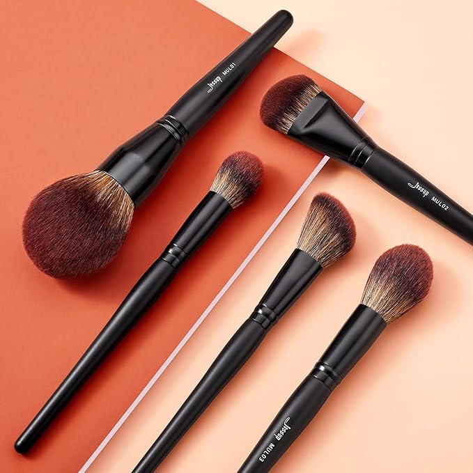 Jessup Large Face Makeup Brushes 5pcs, Premium Synthetic Foundation Powder Contour Blusher Highlighter Brush, Phantom Black T273-FemmiqueWomen