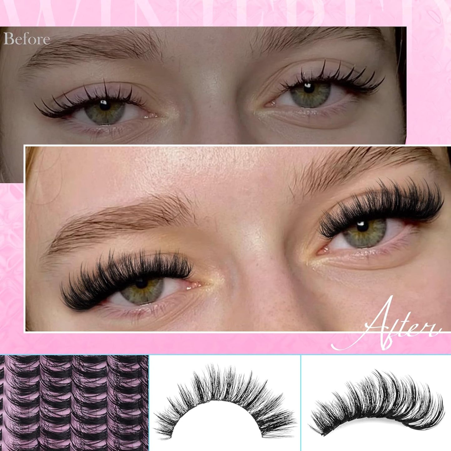 Winifred Wispy Lash Clusters Kit Fluffy Eyelash Extension Kit Manga Eyelash Clusters C Curl Volume Cluster Eyelash Extensions Kit DIY Individual Lashes with Lash Bond and Seal Tweezers (10-18mm)-FemmiqueWomen