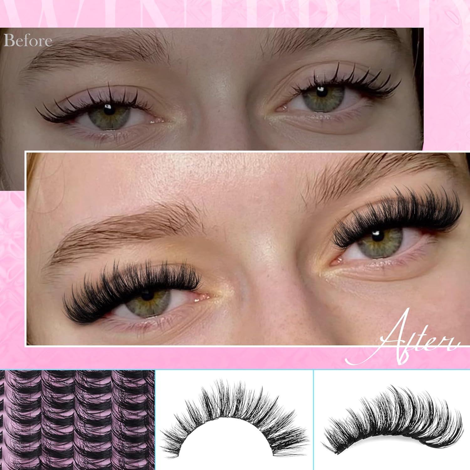 Winifred Wispy Lash Clusters Kit Fluffy Eyelash Extension Kit Manga Eyelash Clusters C Curl Volume Cluster Eyelash Extensions Kit DIY Individual Lashes with Lash Bond and Seal Tweezers (10-18mm)-FemmiqueWomen