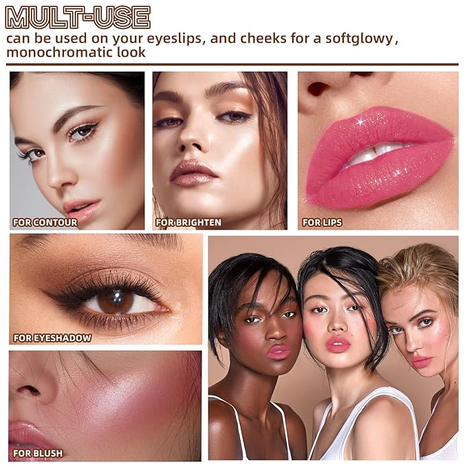 3Pcs Cream Contour Stick Makeup Set, Cream Bronzer Blush Highlighter Stick for Cheeks Eyes Lips, Long Lasting Waterproof Blendable Dewy Finish Face Stick Trio Wand for All Skin (1+3+6)-FemmiqueWomen