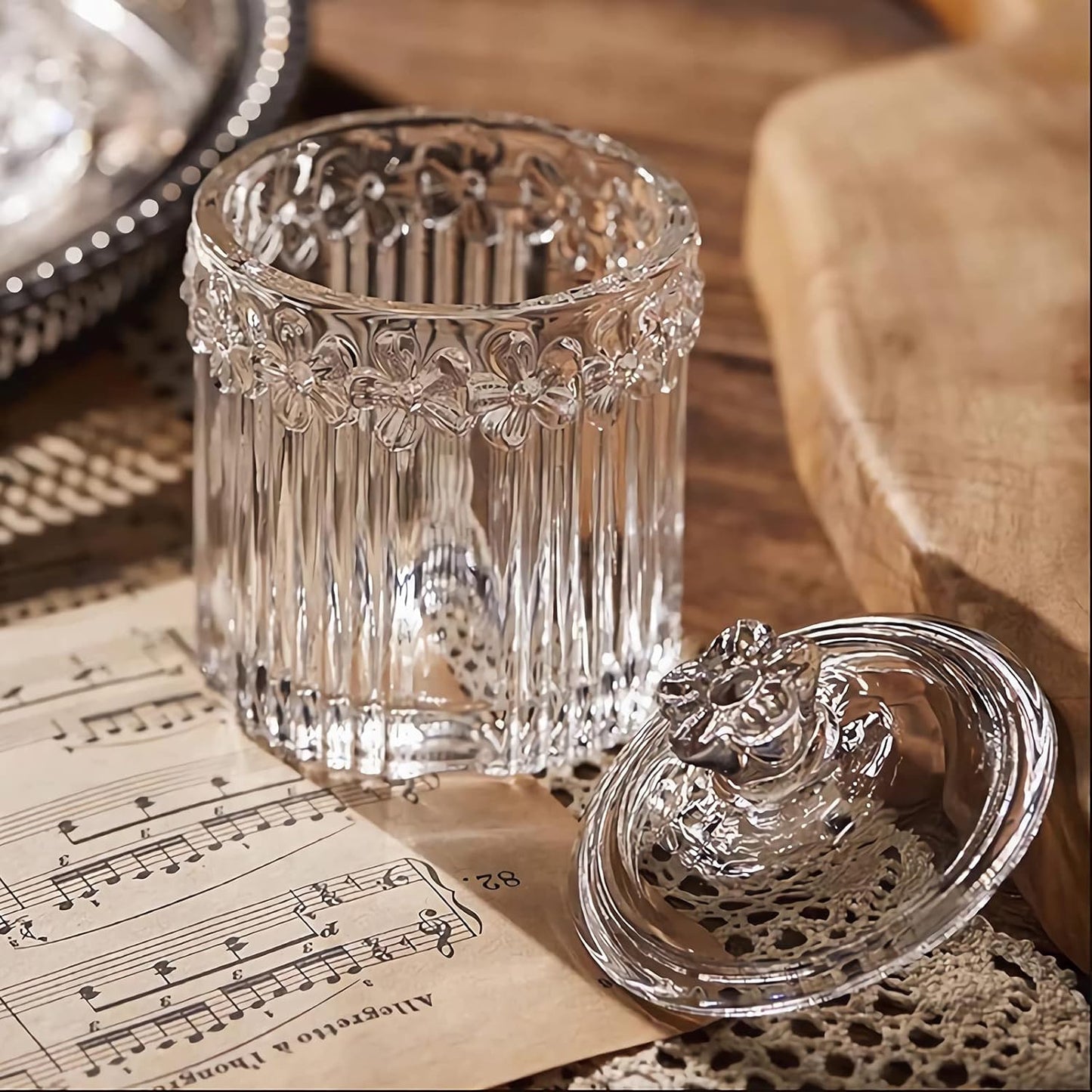 2 Pack Qtip Holder Glass Apothecary Jars with Lids Bathroom Accessories Vanity Organizers and Makeup Storage Canister for Cotton Swabs, Balls, Pads, Floss Picks, Candy, Clear-FemmiqueWomen