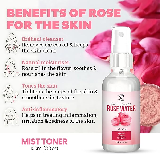 Rose Water 100ml, Refreshing Facial Mist for All Glowing Skin and Hair Types (Pack of 1)-FemmiqueWomen