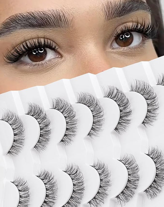 Lashes Wispy Natural Like Russian Eyelashes Everyday Flared Strip Eyelas Doll False Eyelash 7 Pairs F01-FemmiqueWomen