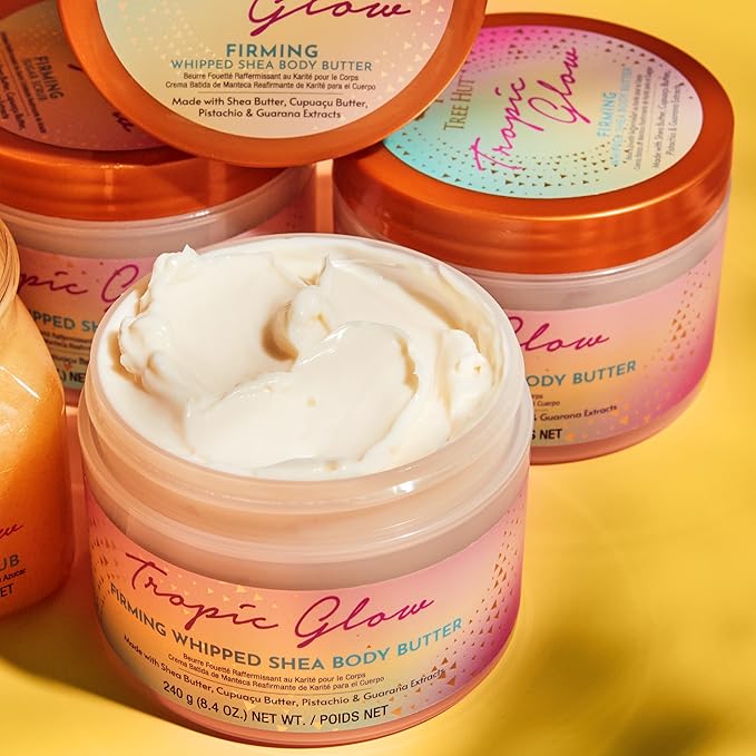 Tree Hut Tropic Glow Whipped Body Butter, Warm Scent with Almond, Golden Amber, and Australian Sandalwood, Long-Lasting Hydration for Soft, Glowing Skin, 8.4 oz-FemmiqueWomen