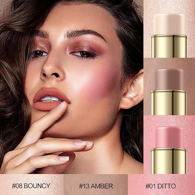 3 Pcs FAIR Contour Stick Set,Cream Blush & Highlighter Bronzer Pen,Long Lasting & Smooth Natural Face Contouring Illuminator,Professional Makeup Kit for All Skin-FemmiqueWomen