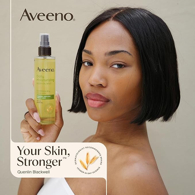 Aveeno Daily Moisturizing Body Oil Mist with Oat & Jojoba Oil for Dry Sensitive Skin, Nourishing Body Spray for Smoother Skin, Paraben-, Silicone- & Alcohol-Free, Twin Pack, 6.7 fl. oz, 2 Pack-FemmiqueWomen
