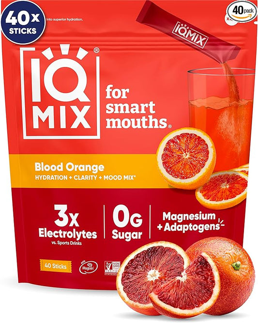IQMIX Hydration Electrolyte Powder – 4-in-1 Formula for Hydration, Mental Clarity, Mood and Recovery – Sugar-Free Drink Mix, Keto, Magnesium L-Threonate, Lion’s Mane – 40 Count Blood Orange-FemmiqueWomen