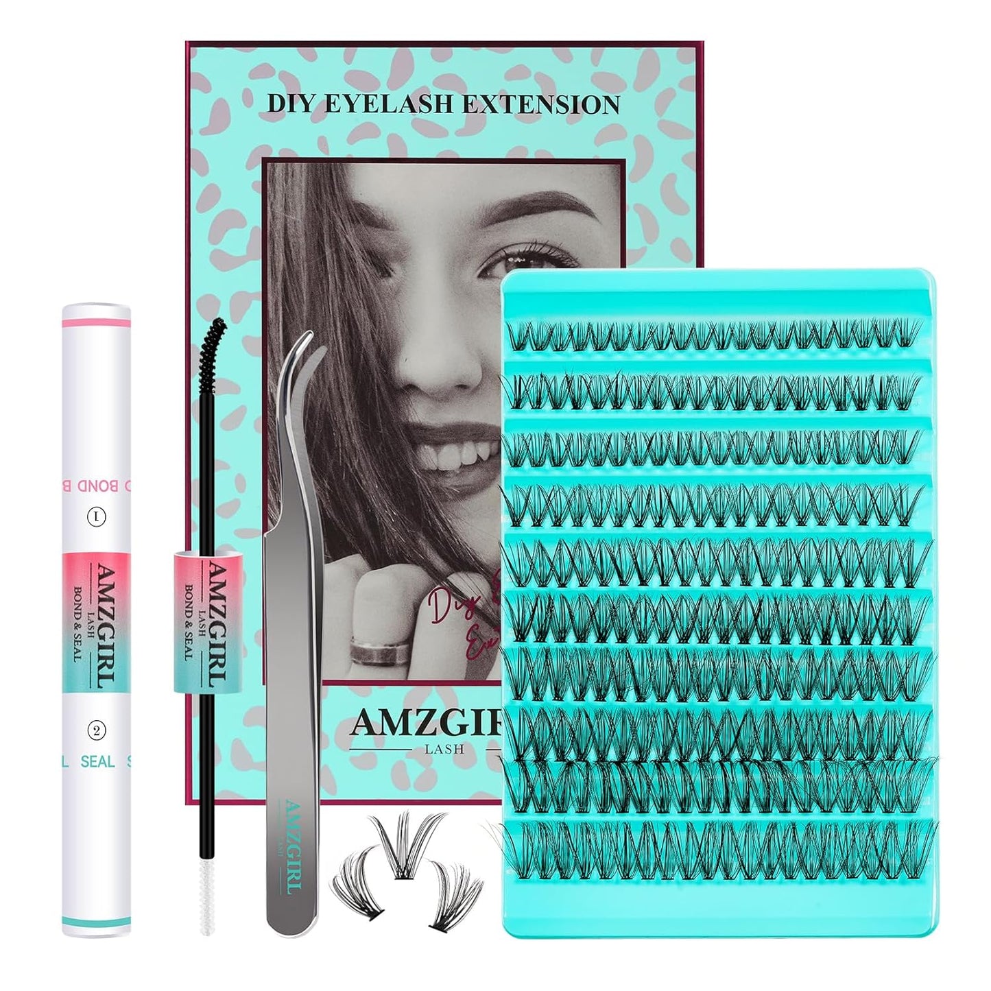Lash Clusters Kit 200PCS 30D Eyelash Extension Kit D Curl Wispy Eyelash Clusters DIY Natural Individual Lashes Kits Lashes Extensions Kit with Lash Bond and Remover Eyelash Tweezer at Home（White Bond）-FemmiqueWomen