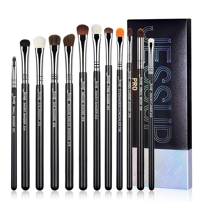 Jessup Eyeshadow Brush Set 12pcs Eye Makeup Brushes Set Professional Premium Sythetic Eye Shadow Blending Smoky Shader Concealer Brush Black T339-FemmiqueWomen