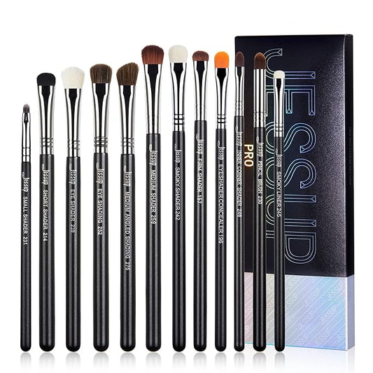 Jessup Eyeshadow Brush Set 12pcs Eye Makeup Brushes Set Professional Premium Sythetic Eye Shadow Blending Smoky Shader Concealer Brush Black T339-FemmiqueWomen