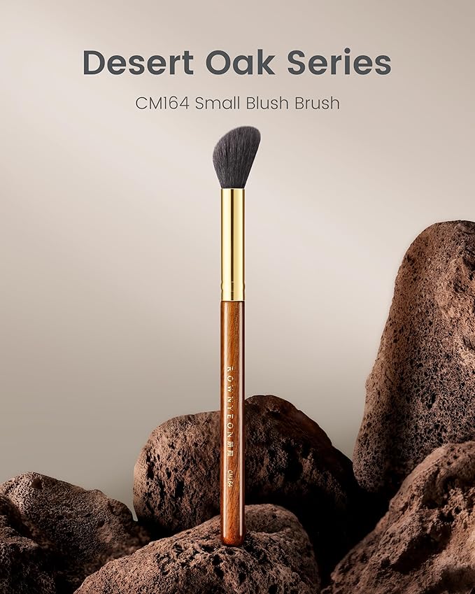 Desert Oak Series Angled Blush Brush - Soft Goat Hair Bristles for Powder/Cream Blush & Bronzer, Ergonomic Ebana Handle & Brass Ferrule, Beginner to Pro (CM 164)-FemmiqueWomen