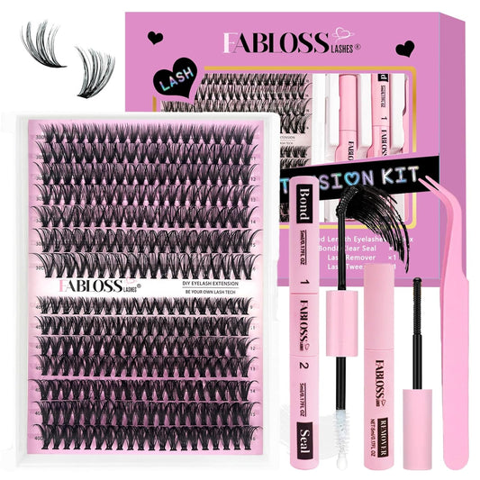 Lash Clusters Kit Fluffy 280Pcs Lash Clusters DIY Eyelash Extension Kit 30D+40D Individual Lashes Clusters Kit with Lash Bond and Seal, Lash Remover, Lash Tweezers(30D+40D, 9-16mm, Kit)-FemmiqueWomen