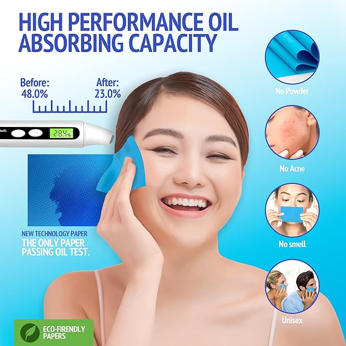 Oil Blotting Sheets for Face - Portable 1x50 Blue Oil Wipes Sheets for Face - Japanese High Performance Technology Makeup Blotting Paper -Grain Free Softer Oil Pads Absorbing Face Oil Tissues for Face-FemmiqueWomen