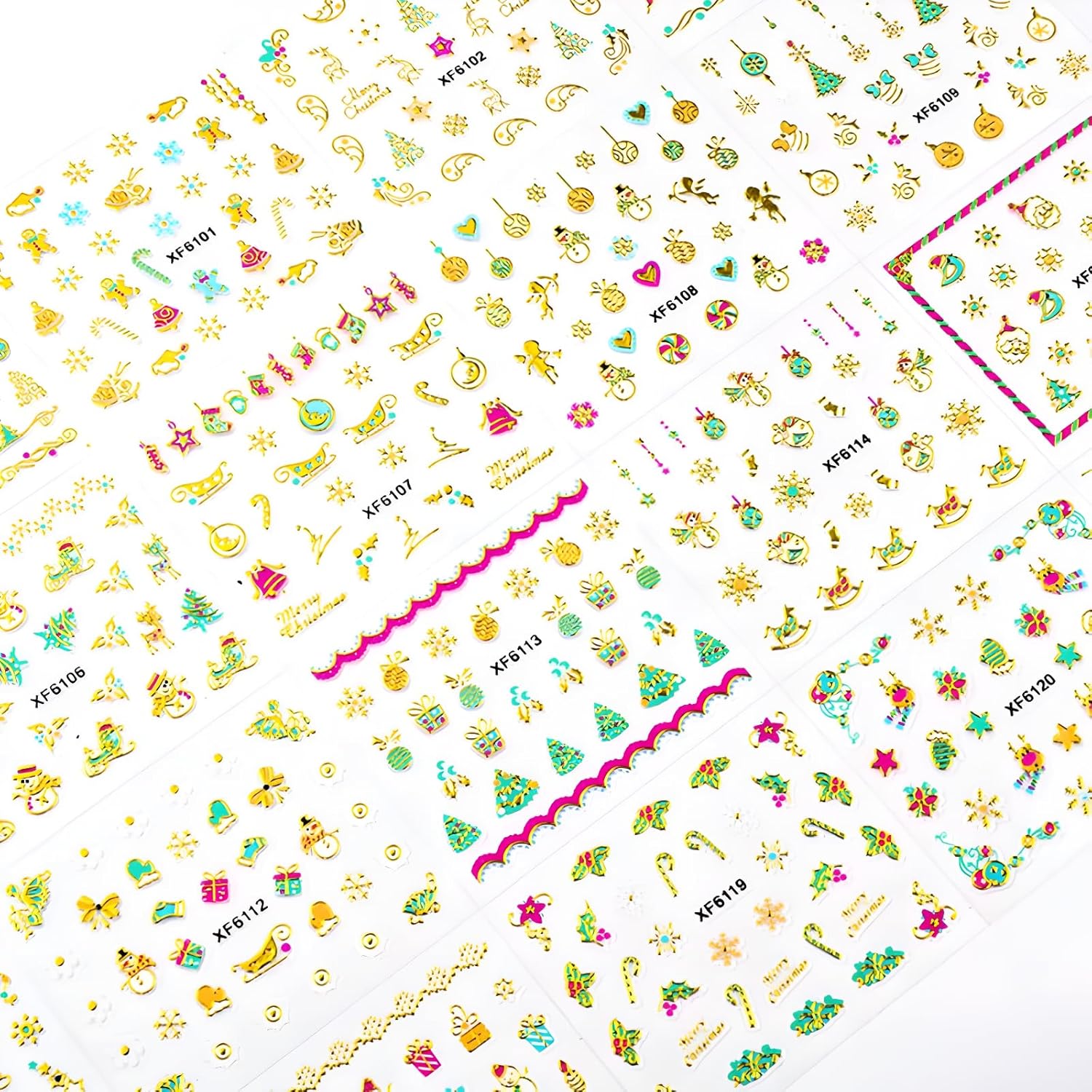 24 Sheets Christmas Nail Art Stickers Gold Snowflake Nail Decals 3D Self- Adhesive Pegatinas Uñas Snowman Elk Christmas Trees Nails Nail Supplies Nail Art Design Decoration Accessories for Women and G-FemmiqueWomen
