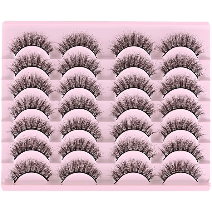 FARRED Natural Lashes Short Eyelashes Wispy False Mink Lash Pack 14 Pair Natural Look Fluffy Doll Eyelash Small Fake Strip Lashes Full Pestañas Sets for MUA and Beginners Daily Makeup (F5 | 8-15mm)-FemmiqueWomen