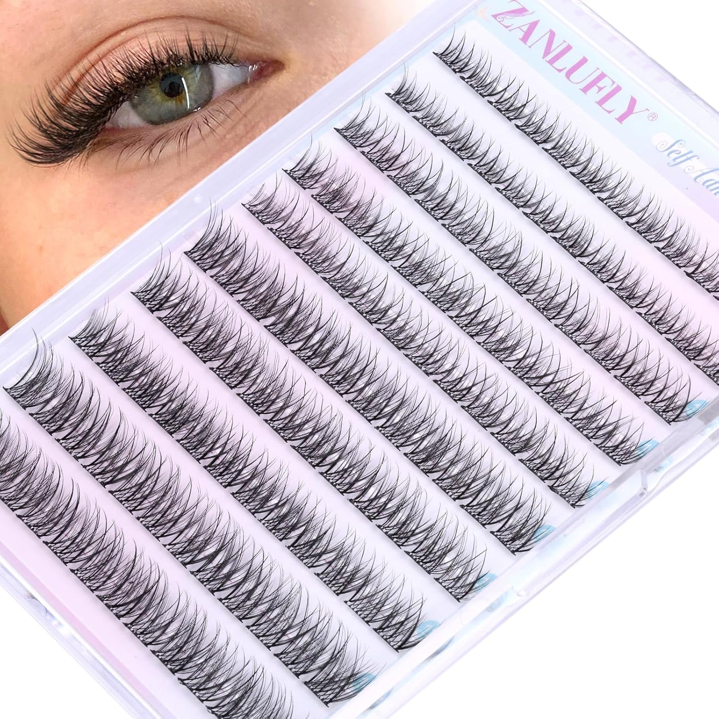zanlufly Self Adhesive Lash Clusters No Glue Eyelashes C Curly Reusable Pre-glued Lashes No Damage Self Adhesive Eyelash Clusters Press on Eyelashes(8-14mm,120Pcs)-FemmiqueWomen