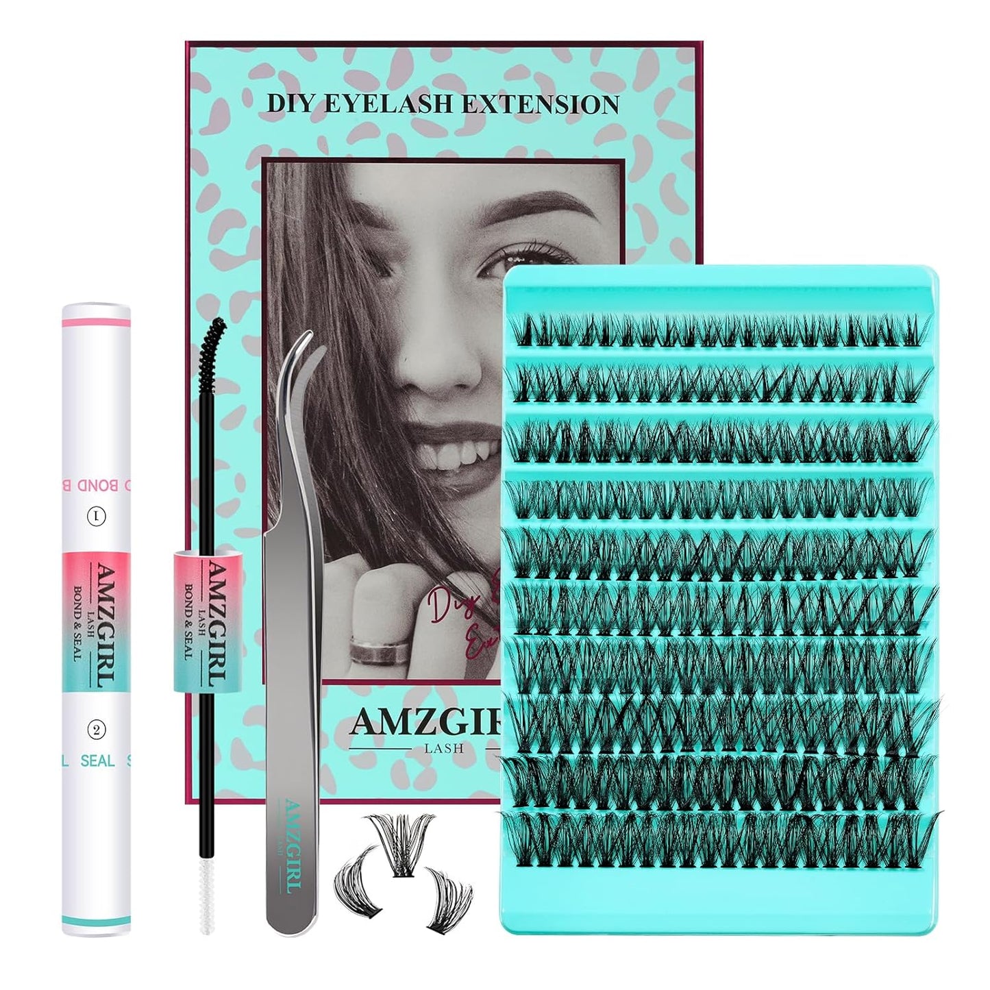 Lash Clusters Kit 200PCS 50D Eyelash Extension Kit D Curl Wispy Eyelash Clusters DIY Natural Individual Lashes Kits Lashes Extensions Kit with Lash Bond and Remover Eyelash Tweezer at Home（White Bond）-FemmiqueWomen