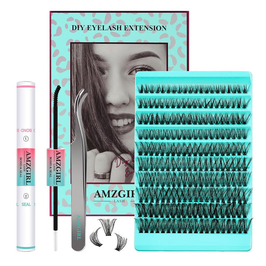 Lash Clusters Kit 200PCS 50D Eyelash Extension Kit D Curl Wispy Eyelash Clusters DIY Natural Individual Lashes Kits Lashes Extensions Kit with Lash Bond and Remover Eyelash Tweezer at Home（White Bond）-FemmiqueWomen
