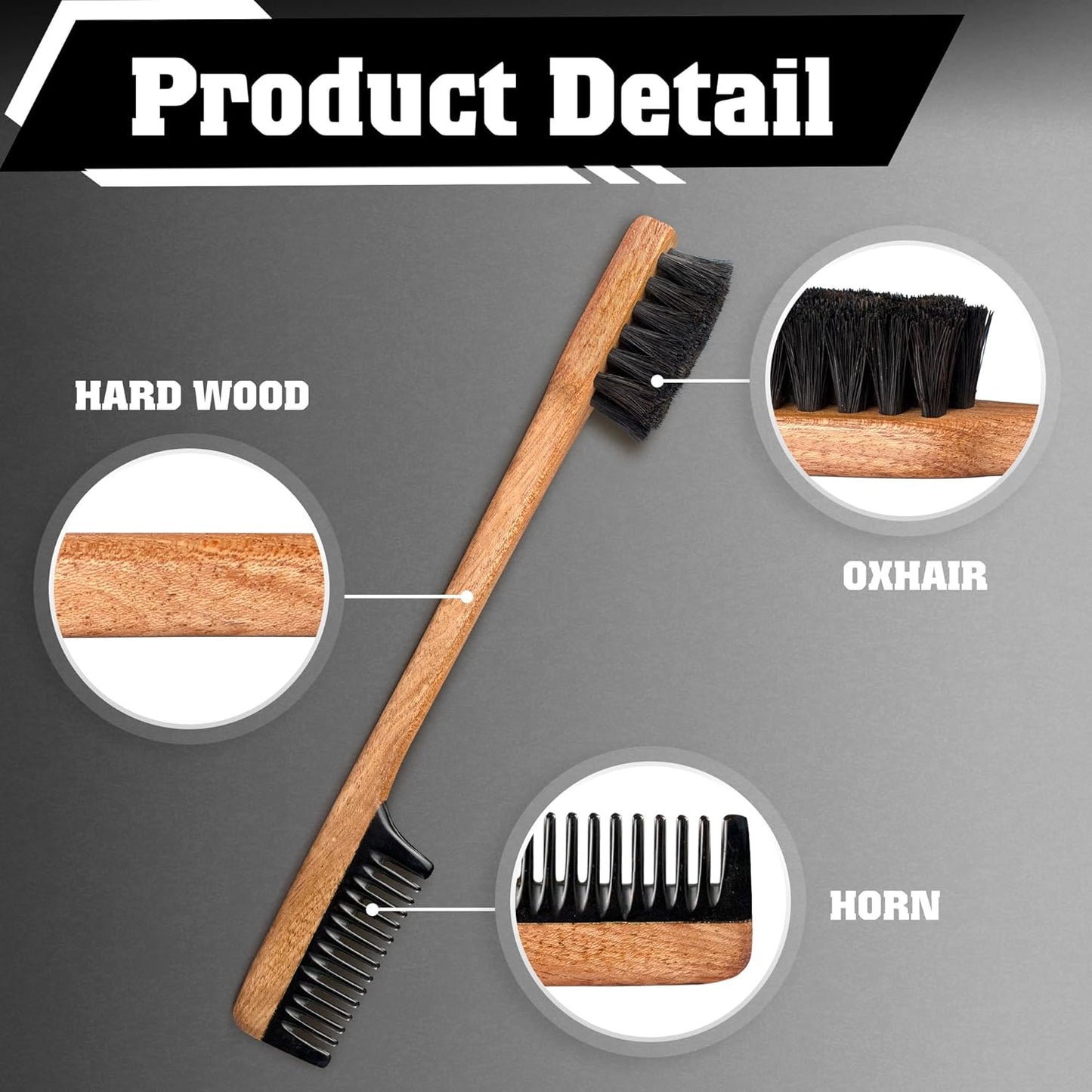 2-in-1 Beard Comb & Brush - Mustache & Beard Comb for Men. Handcrafted from Solid Wood, Buffalo Horn, and Cow Tail Hair. Comes in a Box, Perfect for Gifting.-FemmiqueWomen