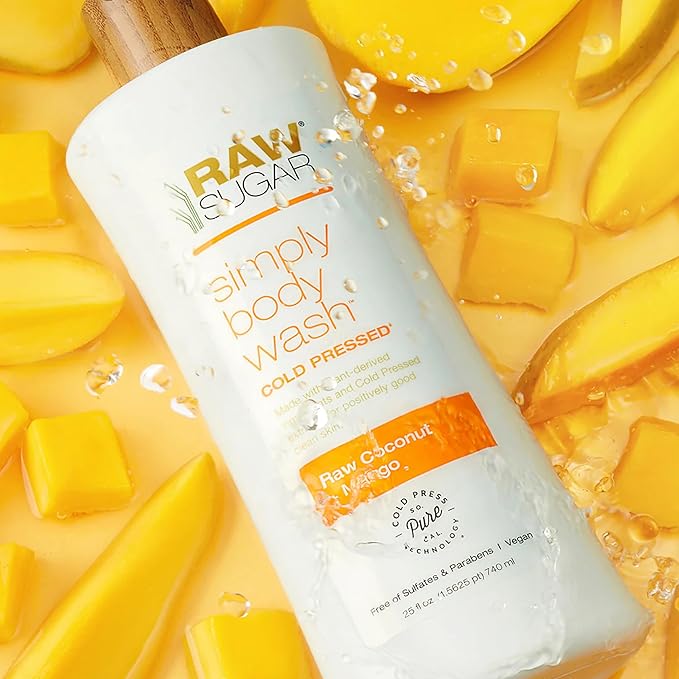 RAW SUGAR Simply Body Wash Variety Trio (25 Fl Oz, Pack of 3) Vegan Bath & Shower Gel, Raw Coconut + Mango, Pineapple + Maqui Berry + Coconut and Watermelon + Fresh Mint, No Sulfates & Parabens-FemmiqueWomen