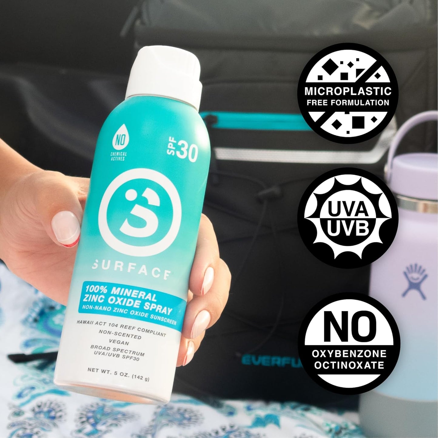 Surface Mineral Sunscreen Spray SPF 30 for Body, Lightweight Non-Nano Zinc Oxide Formula, Reef Friendly, Broad Spectrum UVA UVB Protection, Water Resistant Sun Care for 80 Minutes Outdoor Use, 5oz-FemmiqueWomen