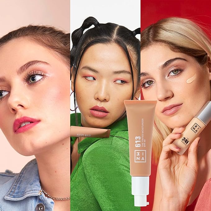 3INA 613 Tinted Moisturizer for Face with SPF 30 - Nude - BB Cream with Light to Medium Coverage - Hyaluronic Acid Moisturizer for All Skin Tones - Vegan, Cruelty and Paraben Free Make Up - 1 oz-FemmiqueWomen