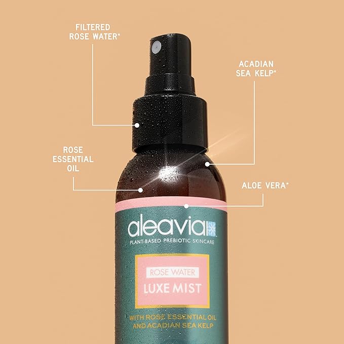 Aleavia Organic Rose Water Spray for Face - All-Natural, Hydrating Luxe Face Mist and Toner - Nourishing and Anti-Aging Prebiotic Formula for All Skin Types - Vegan & Cruelty-Free - 4 oz (118 ml)-FemmiqueWomen