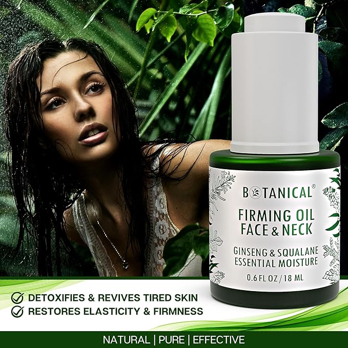 Botanical Face & Neck Firming Oil | Anti-Wrinkle Ginseng & Squalane Serum w/Gua Sha Lift Scraper | Organic, Pure, Natural Skincare (0.6 fl oz | 18 ml)-FemmiqueWomen