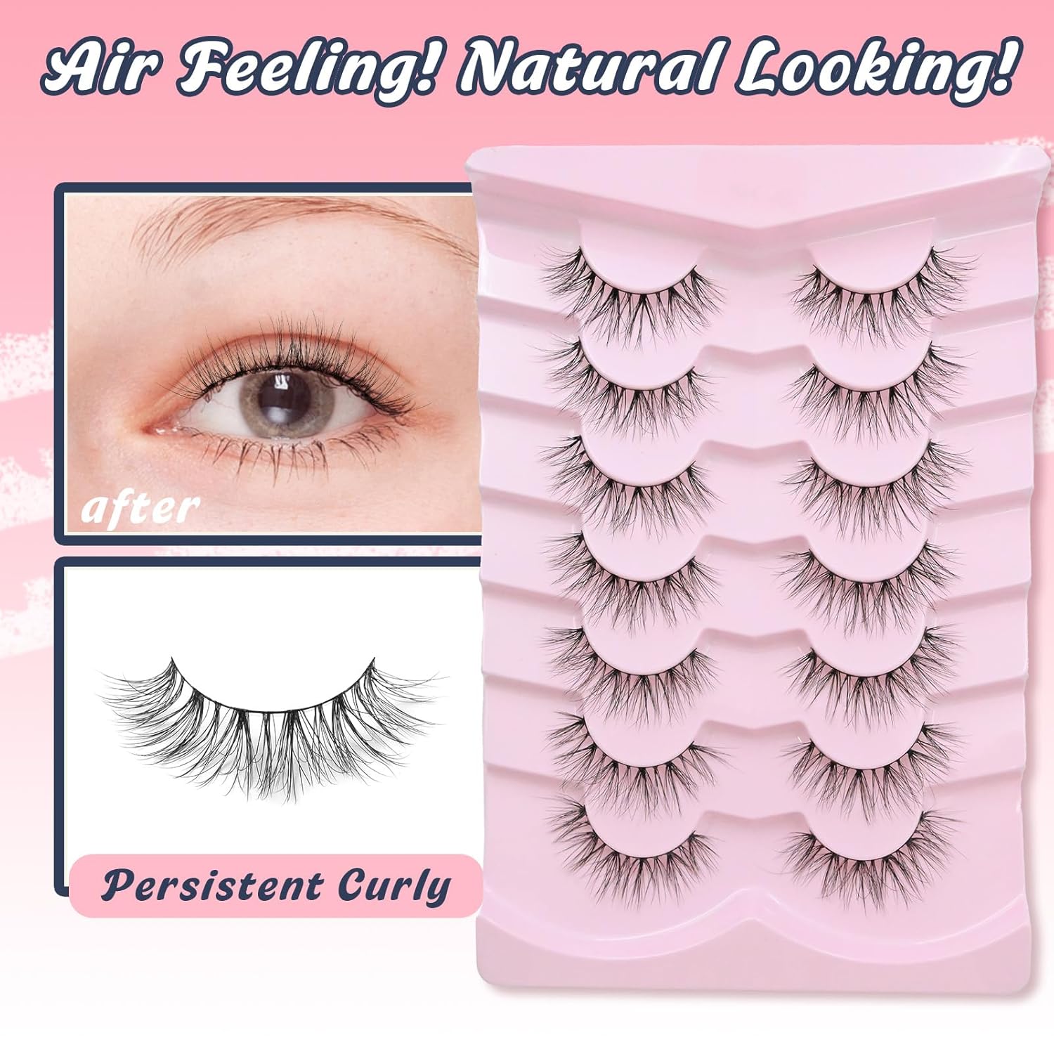 False Lashes Natural Wispy Eyelashes 11mm Short Lashes 3D Volume Fake Eyelashes Thin Cotton Band C Curl Soft Strip Eye Lashes Pack 7 Pairs Siligli-FemmiqueWomen