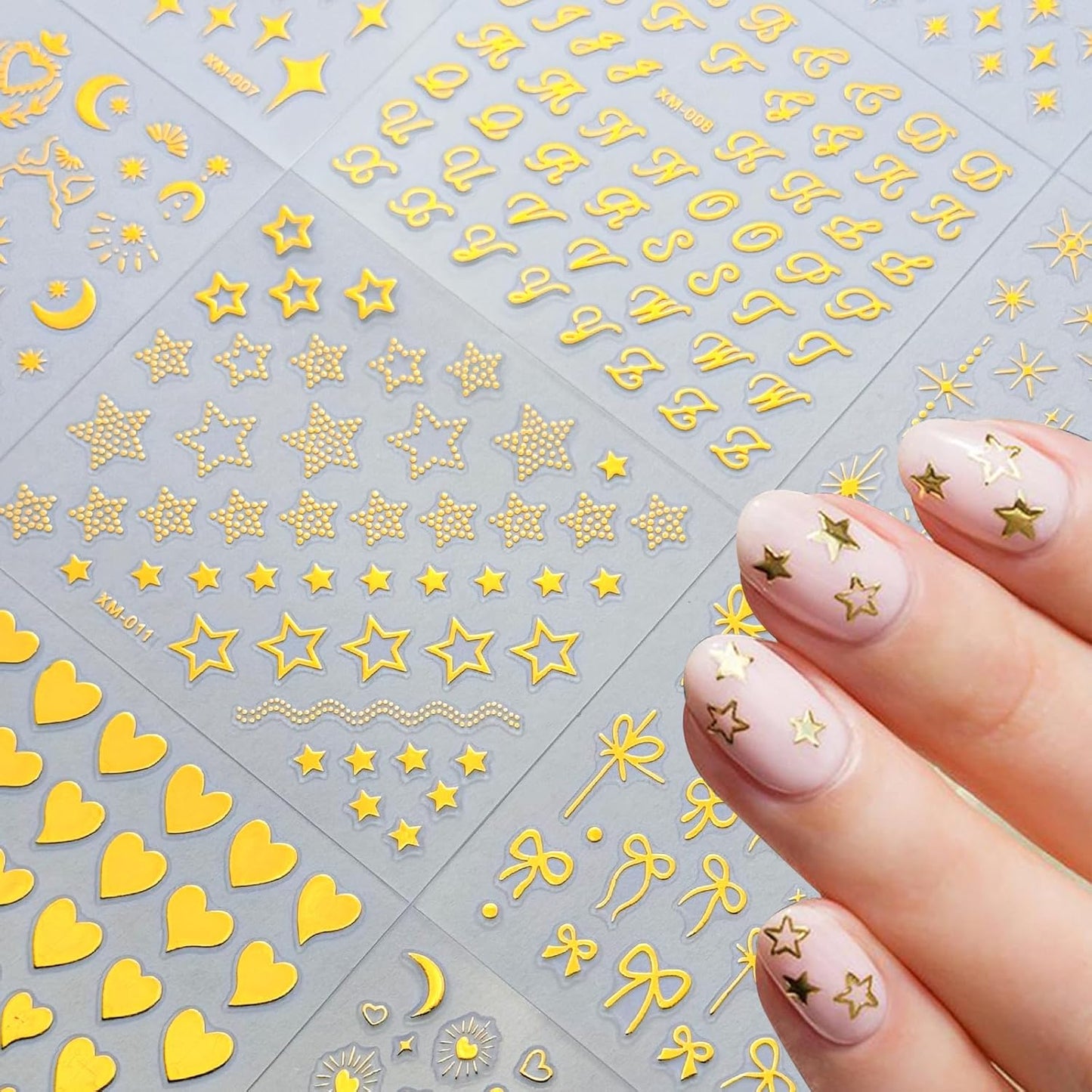30Sheets Gold Nail Art Stickers Star Line 3D Self Adhesive Nail Stickers for Nail Art Moon Stars Nail Decals Heart Nail for Women and Girls Manicure DIY Decoration-FemmiqueWomen