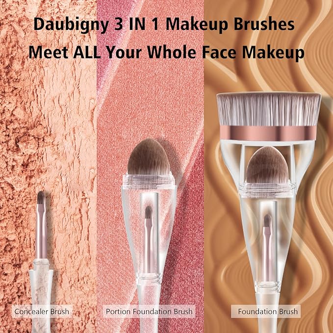 Makeup Brushes, Daubigny Perfect 3IN1 Makeup Brush for Face Blush Liquid Powder Foundation Brush for Blending Liquid, Cream or Flawless Powder Cosmetics with Great Gift Case-FemmiqueWomen