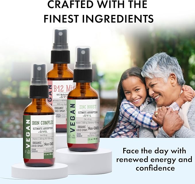 Iron Support Spray Bundle Liquid Vitamin B12 Methylcobalamin, Zinc Picolinate, and Bisglycinate | Non-GMO, Gluten-Free, Sugar-Free Iron Supplement | 2 Fl Oz Each | 360 Days Supply-FemmiqueWomen
