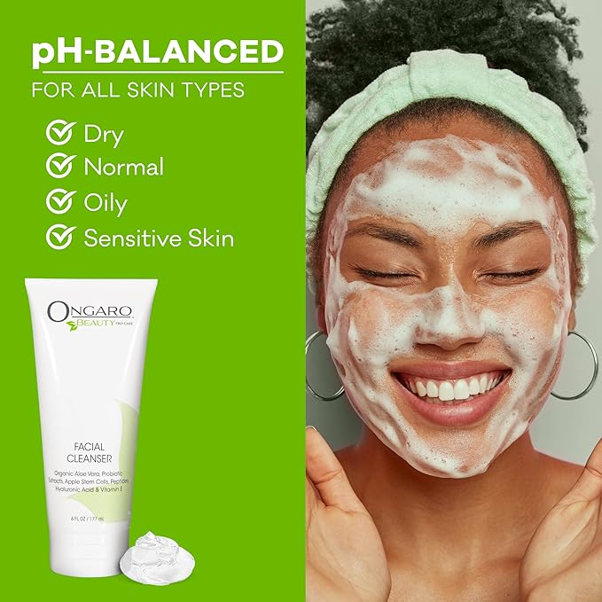 Ongaro Beauty Hydrating Face Cleanser, Gentle Facial Cleanser with Organic Aloe Vera for Normal, Oily, Sensitive and Dry Skin, Facial Wash with Hyaluronic Acid and Vitamin E, 6 fl oz-FemmiqueWomen