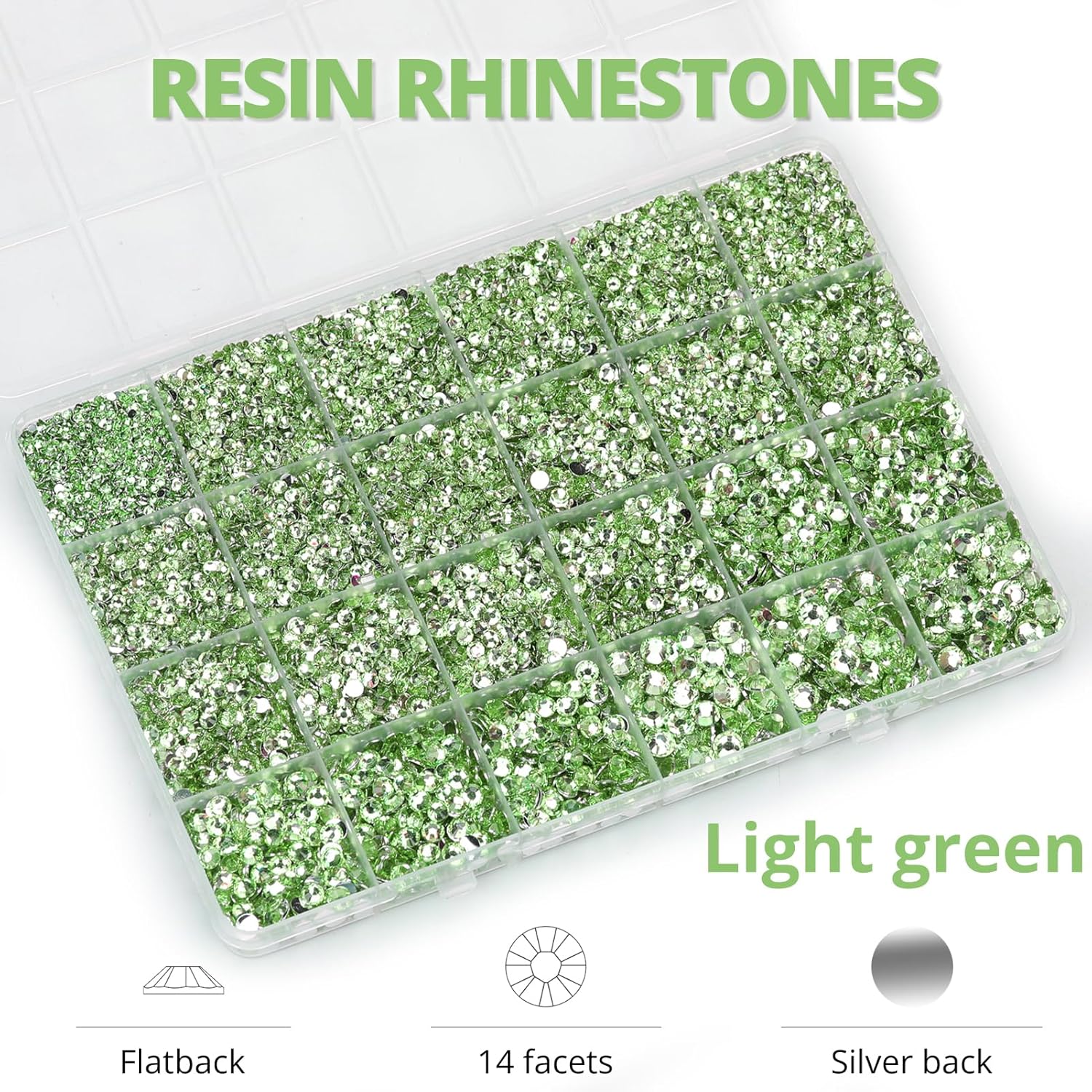 30000Pcs Resin Rhinestones Set for Crafting Bedazzling, Light Green Flatback Gems Jewels for Crafts Clothes Shoes Fabric Outfit Nails Makeup, Flat Back Sage Green Crystal 2-6mm with b 7000 Glue-FemmiqueWomen
