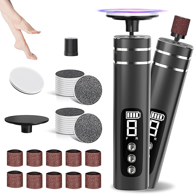 2 in 1 Electric Foot Callus Remover,9 Adjustable Speeds Rechargeable Electric Dead Skin Sander Pedicure Tools with Sandpaper Disk and Nail Drill Bits,Grinding Heads for Women&Men-FemmiqueWomen